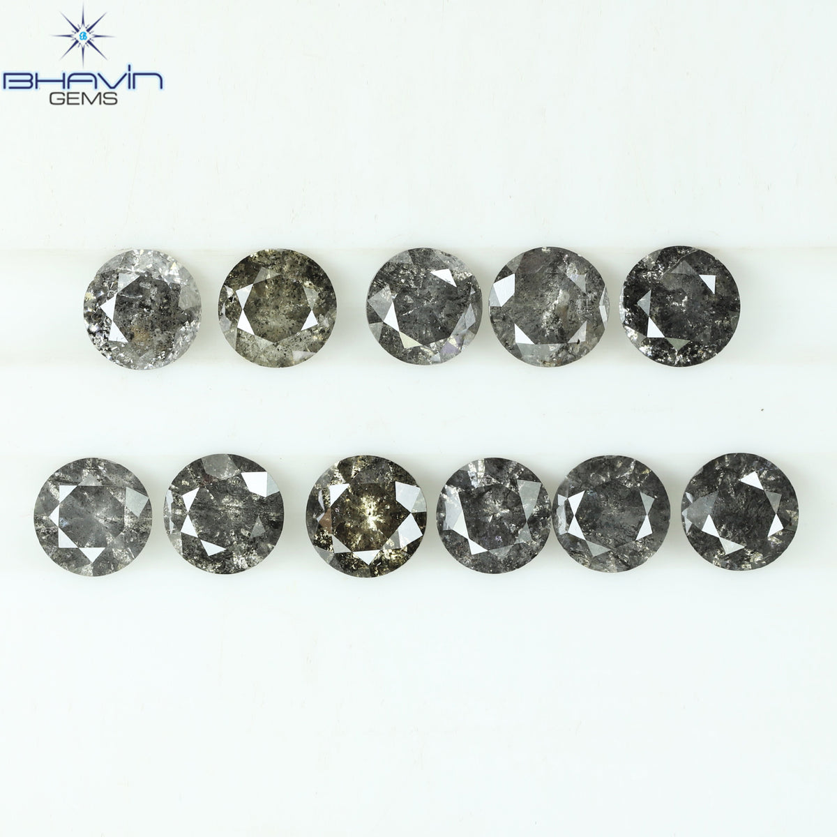 1.00 CT/6 個 ラウンド シェイプ ナチュラル ルース ダイヤモンド ソルト アンド ペッパー カラー I3 クラリティ (3.52 MM)