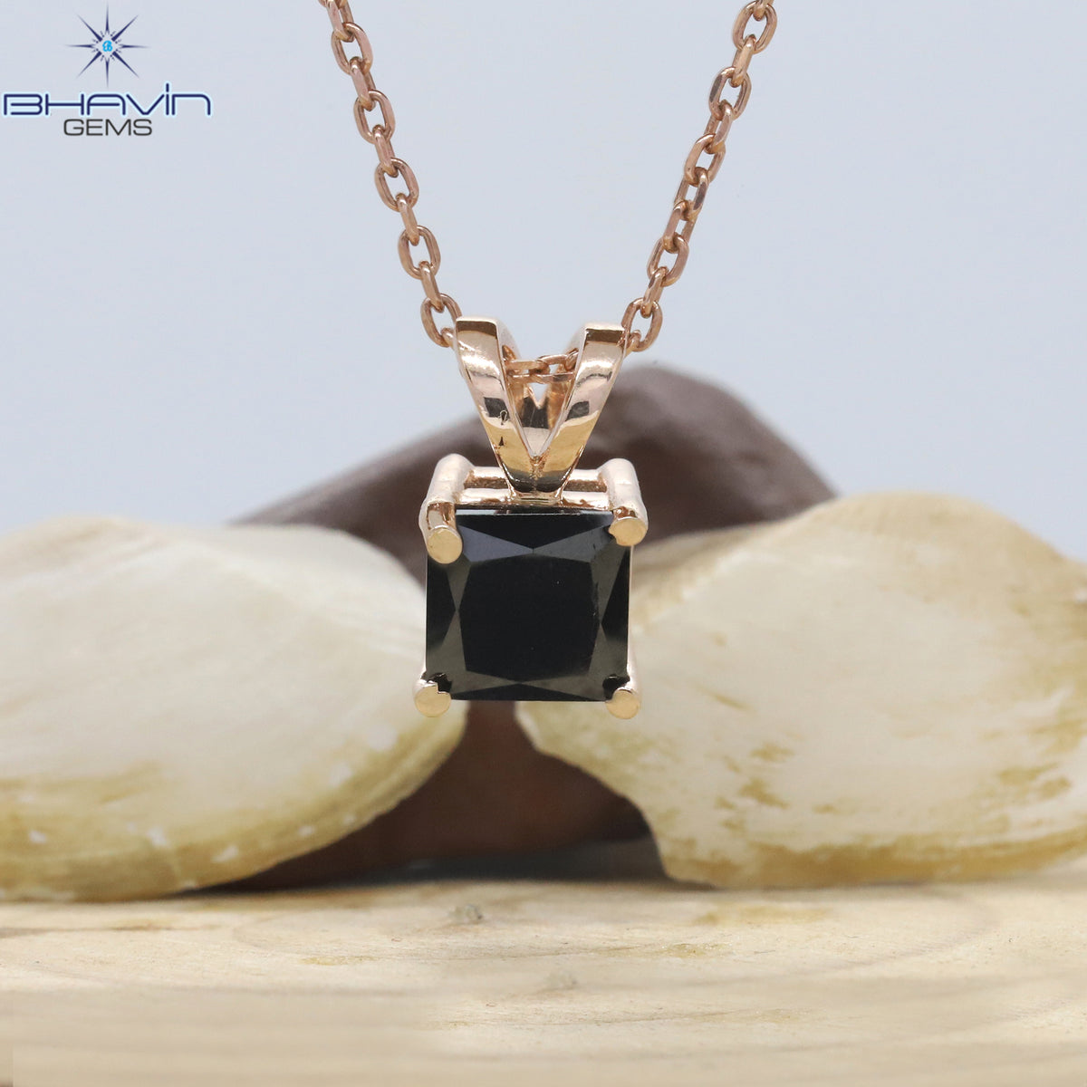 Noir Princess-Cut Black Diamond Pendant & Stud Earrings Set