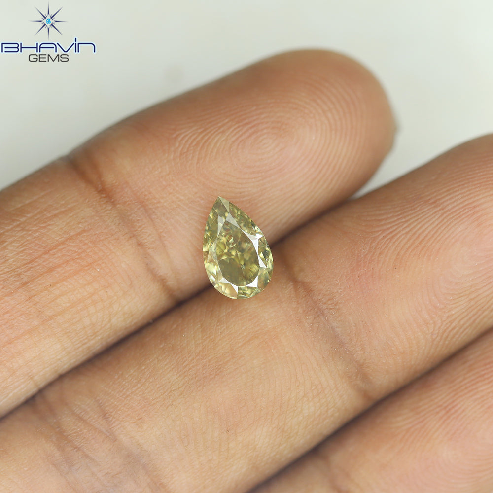 1.01 CT Pear Shape Natural Diamond Green Yellow Color SI1 Clarity (7.97 MM)