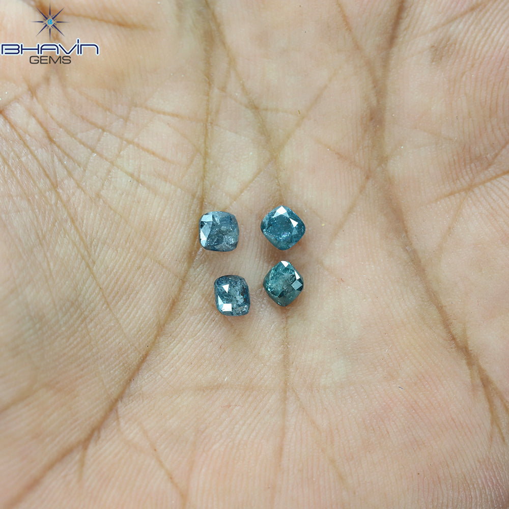 1.07 CT/4個 クッションダイヤモンド 天然ダイヤモンド ブルーダイヤモンド クラリティ I3 (3.85 MM)