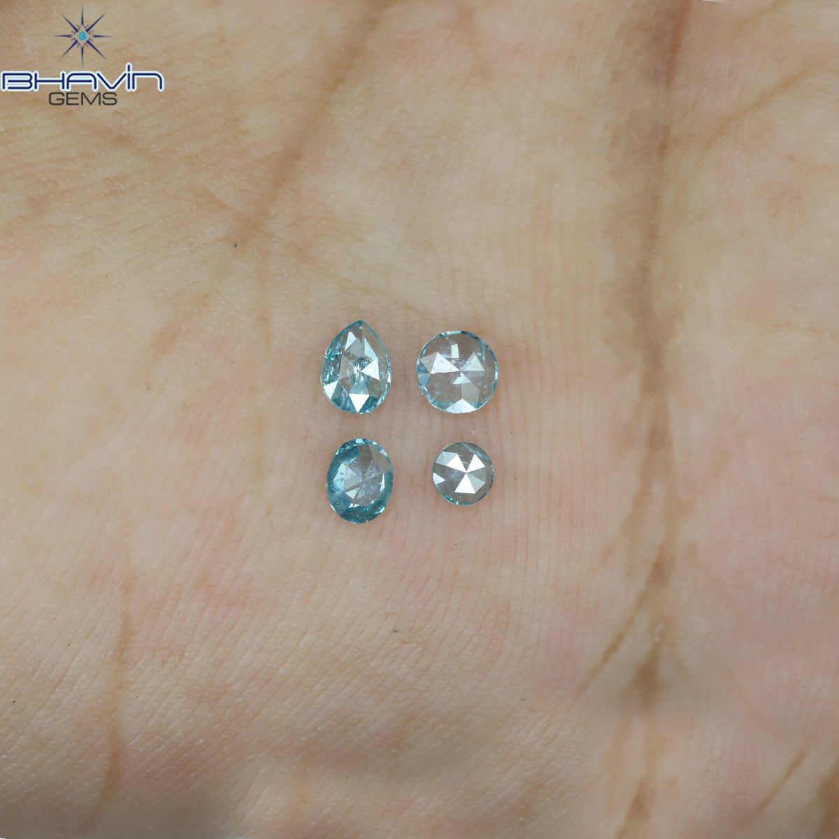 0.29 CT/4 Pcs Mix Shape Natural Diamond Blue Color I1 Clarity (3.60 MM)