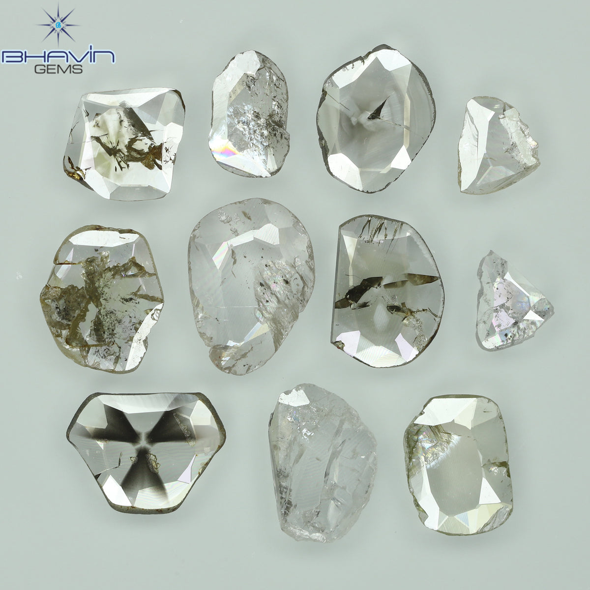 0.97 CT/7 ピース ローズカット ポルキ シェイプ ナチュラル ダイヤモンド ファンシー カラー I1 クラリティ (6.01 MM)