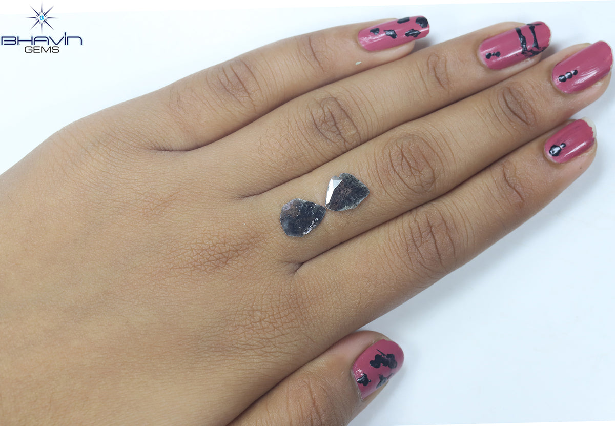 1.37 CT/2 Pcs Natural Slice Diamond Salt and Pepper Color Clarity I3 (12.93 MM)