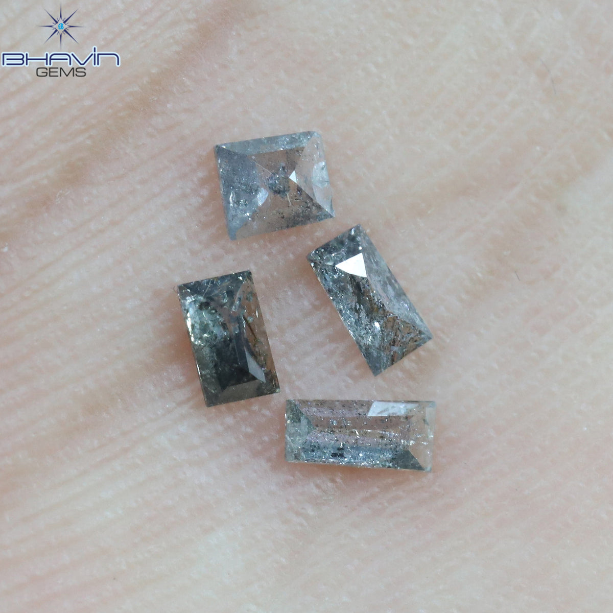 0.38 CT/4 Pcs Natural Baguette Diamond Salt and Pepper Color Clarity I3 (4.10 MM)