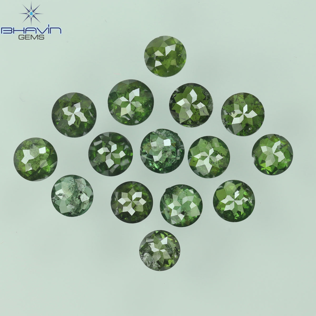 1.22 CT/15 Pcs Natural Round Rose Cut Diamond Enhanced Green Color Clarity I3 (2.75 MM)