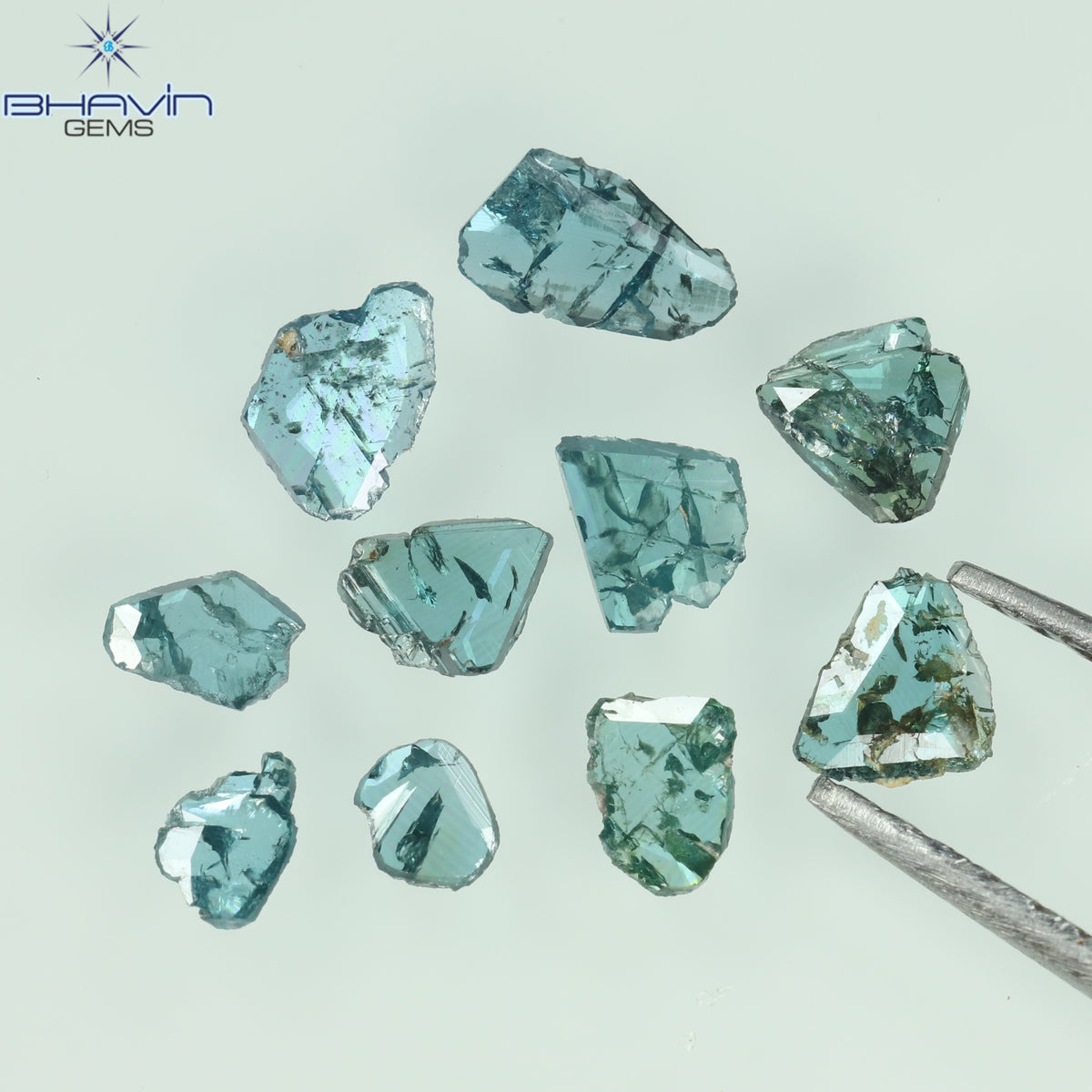 0.53 CT/10 Pcs Natural Uncut Slice Diamond Enhanced Blue Color Clarity I3 (4.18 MM)