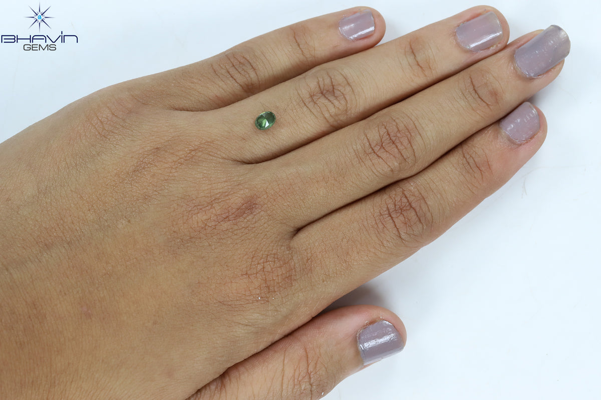 0.41 CT Natural Oval Diamond Enhanced Green Color Clarity I1 (5.19 MM)