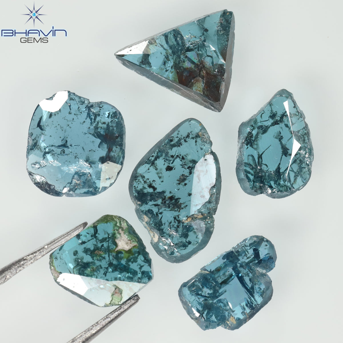 1.57 CT/6 Pcs Natural Uncut Diamond Enhanced Blue Color Clarity I3 (6.18 MM)