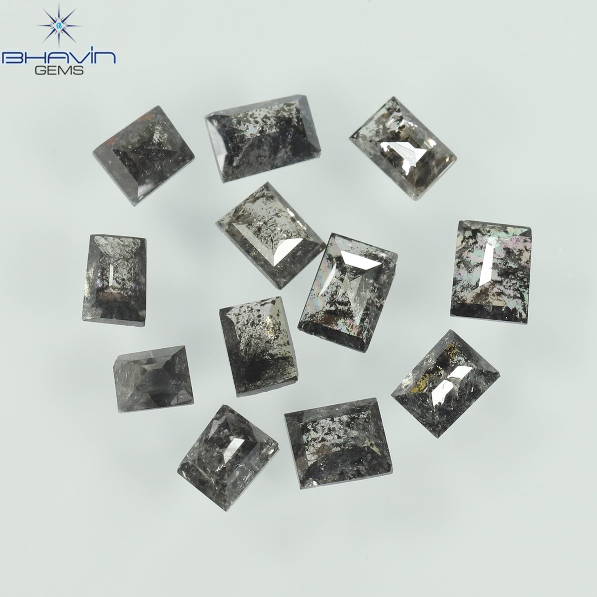1.13 CT/12 Pcs Natural Square Baguette Diamond Salt and Pepper Color Clarity I3 (3.37 MM)