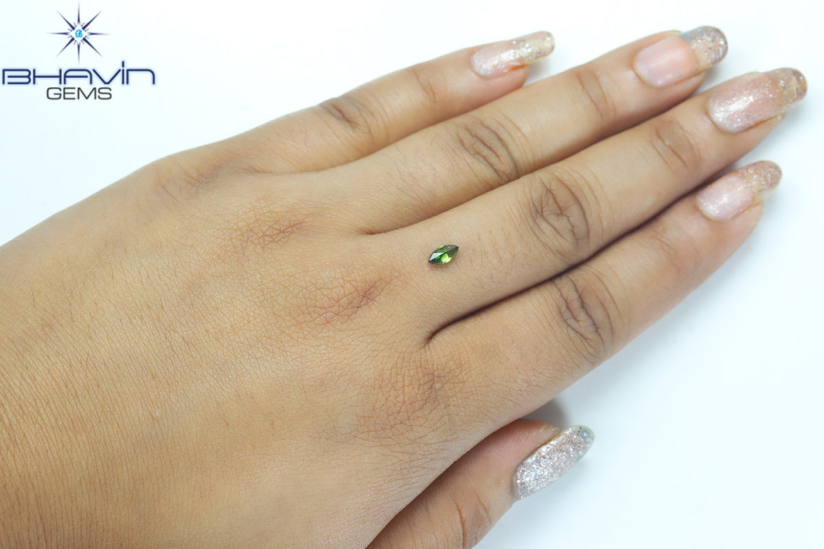 0.34 CT Natural Marquise Diamond Enhanced Green Color Clarity SI1 (6.36 MM)