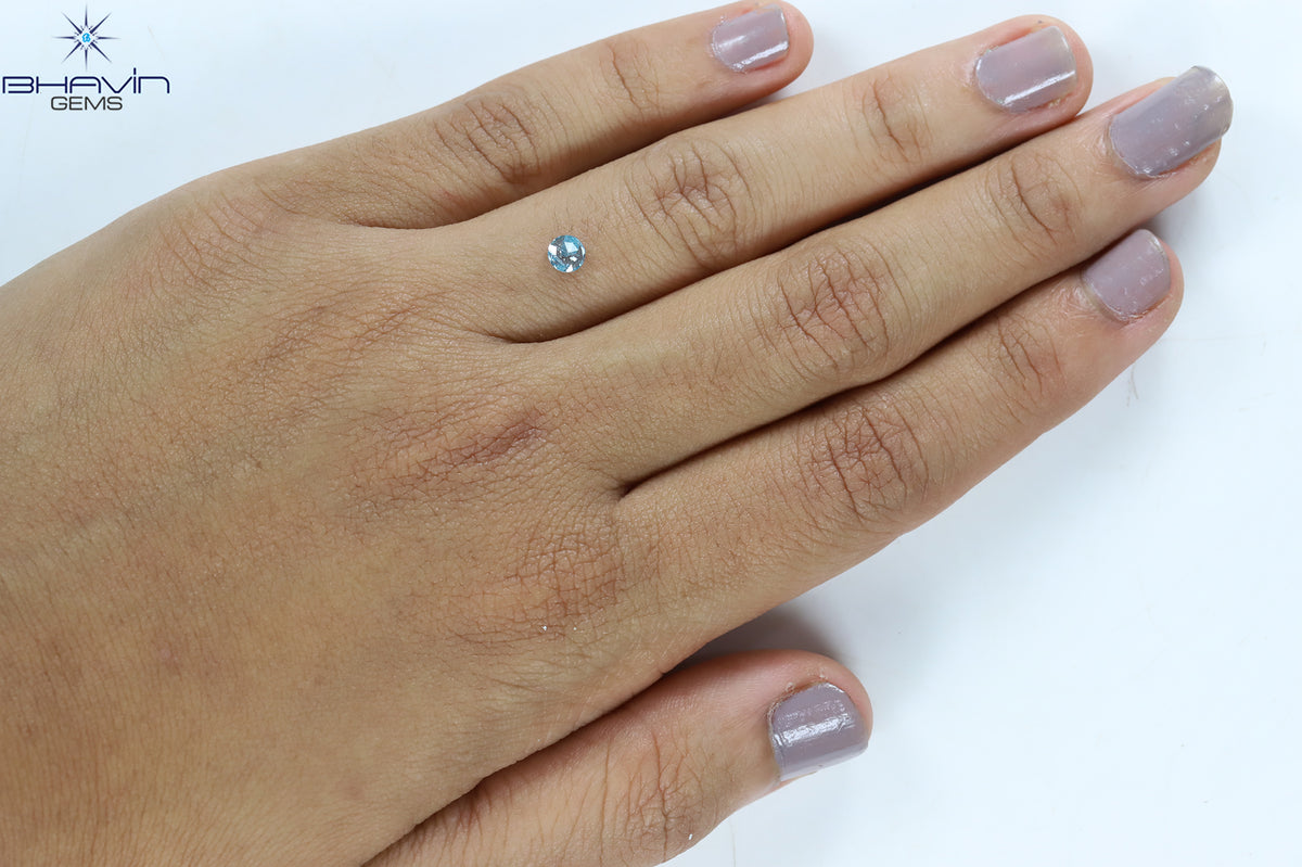 0.18 CT Natural Round Rose Cut Diamond Enhanced Intense Blue Color Clarity I2 (3.93 MM)
