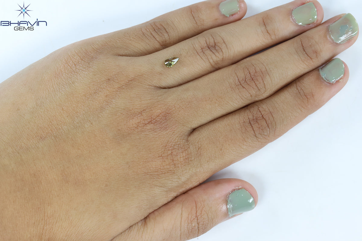 0.35 CT Natural Pear Diamond Green (Chameleon) Color Clarity SI2 (6.28 MM)