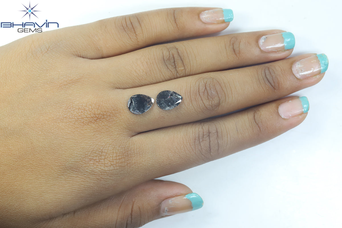 2.04 CT/2 Pcs Natural Pear Slice Diamond Salt and Pepper Color Clarity I3 (11.07 MM)