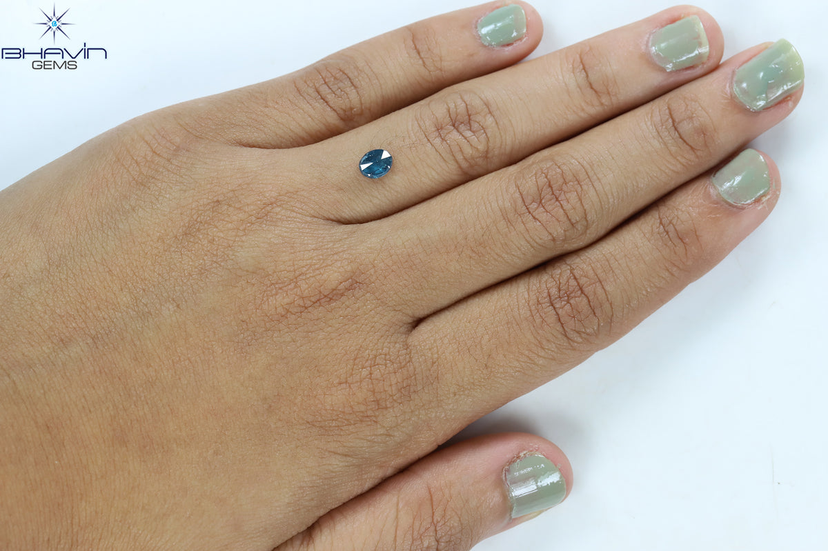 0.44 CT Natural Oval Diamond Enhanced Blue Color Clarity I3 (5.74 MM)