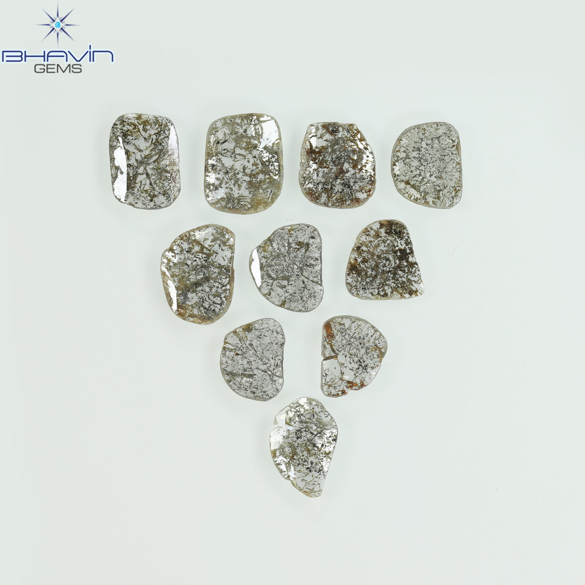 2.57 CT/10 Pcs Natural Slice Diamond Salt and Pepper Color Clarity I3 (6.03 MM)