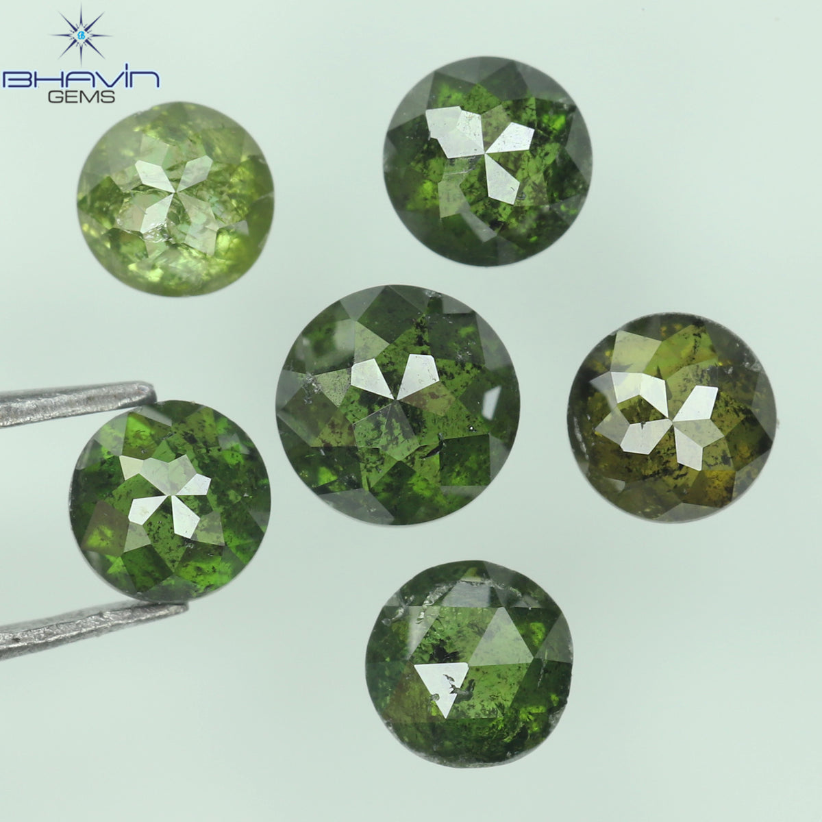 1.27 CT/6 Pcs Natural Round Rose Cut Diamond Enhanced Green Color Clarity I3 (3.86 MM)