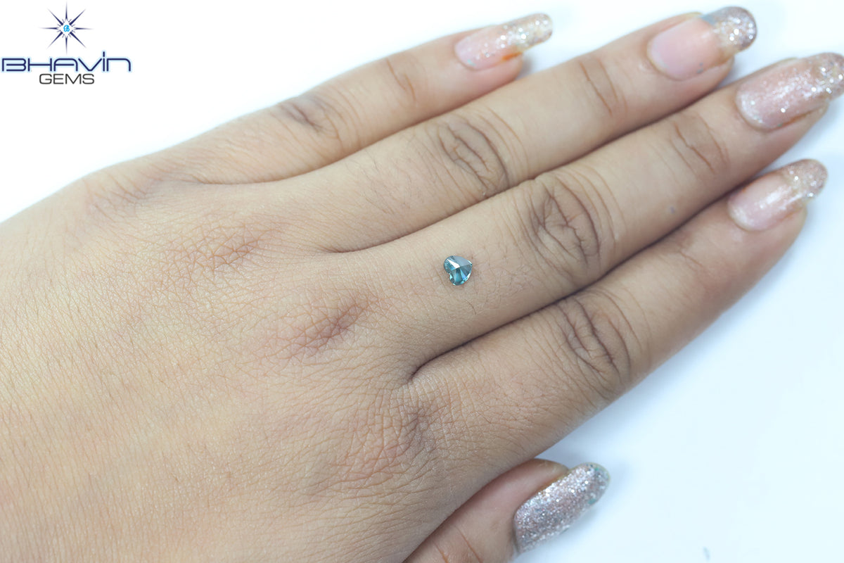 0.49 CT Natural Heart Diamond Enhanced Bluish Green Color Clarity SI1 (4.60 MM)