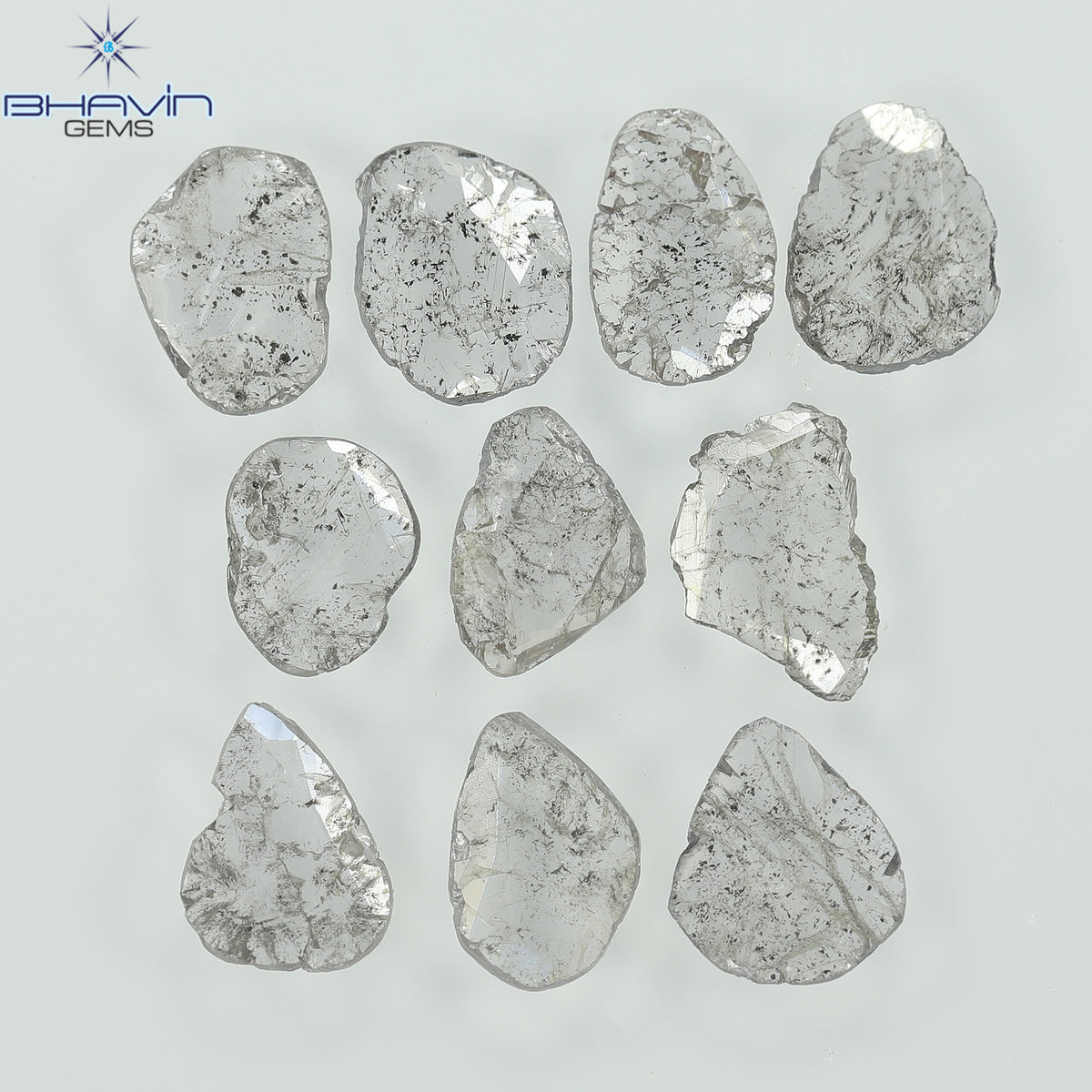 2.05 CT/10 Pcs Natural Slice Diamond Salt and Pepper Color Clarity I3 (6.46 MM)