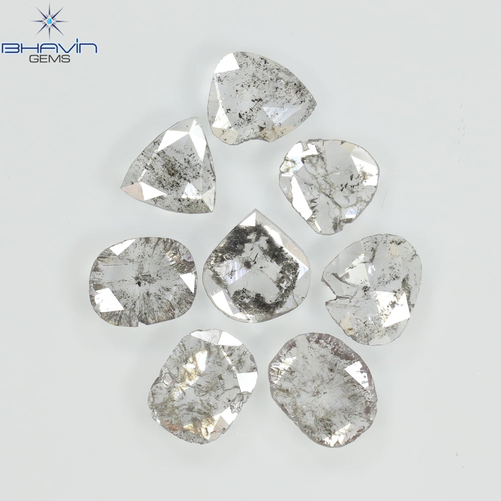 1.32 CT/8 Pcs Natural Uncut Slice Diamond Salt and Pepper Color Clarity I3 (5.57 MM)