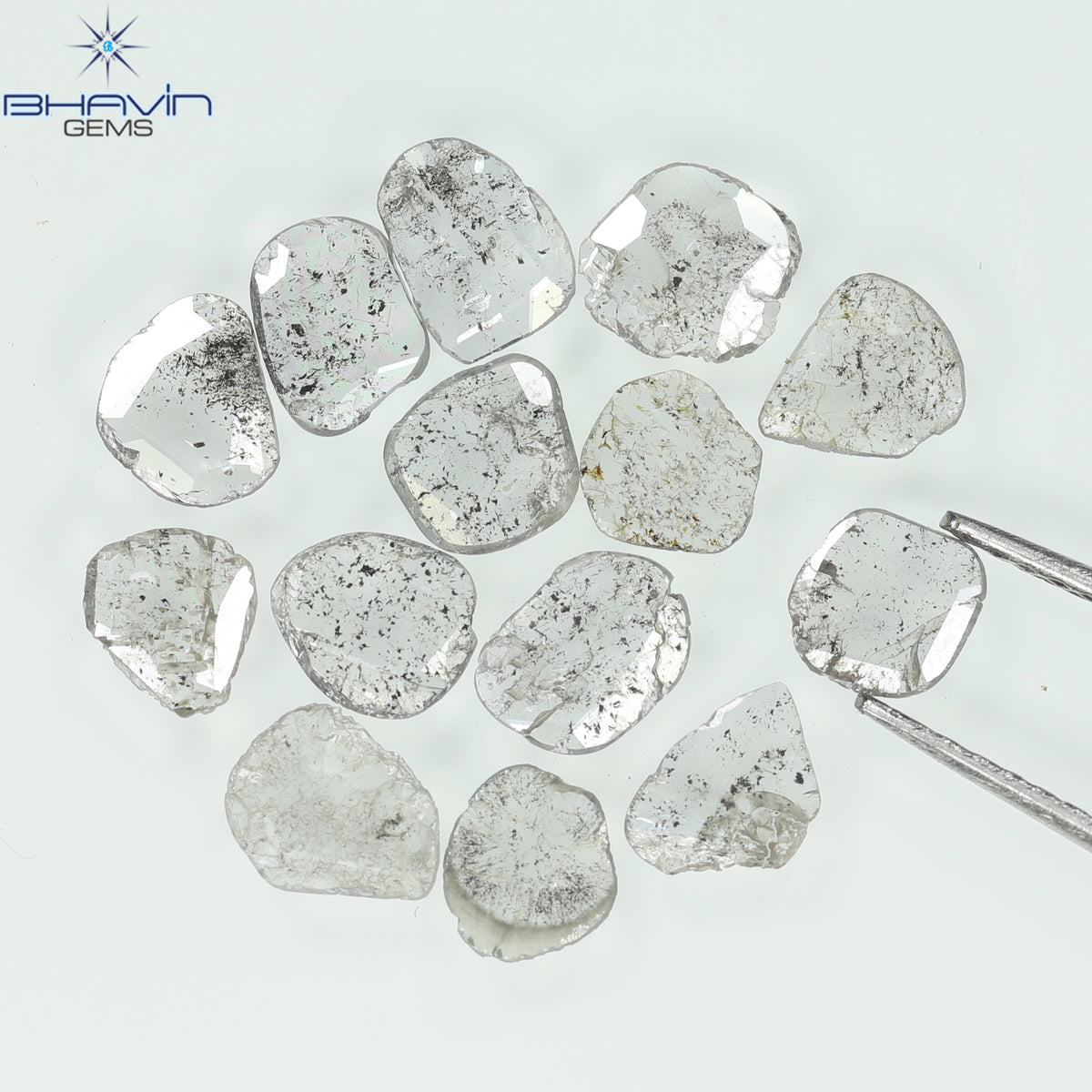 1.35 CT/2 ピース スライス形状 天然ダイヤモンド ソルト アンド ペッパー カラー I3 クラリティ (9.55 MM)