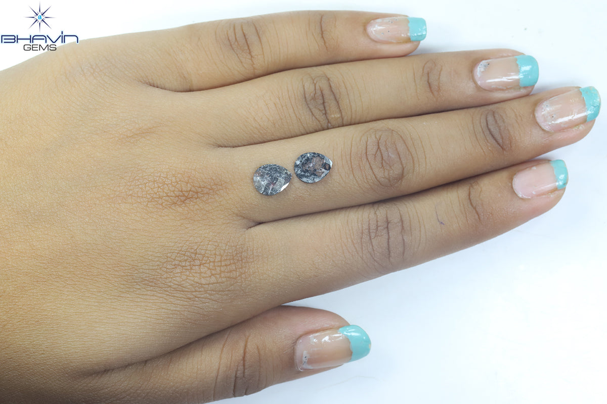 1.33 CT/2 Pcs Natural Pear Slice Diamond Salt and Pepper Color Clarity I3 (9.12 MM)