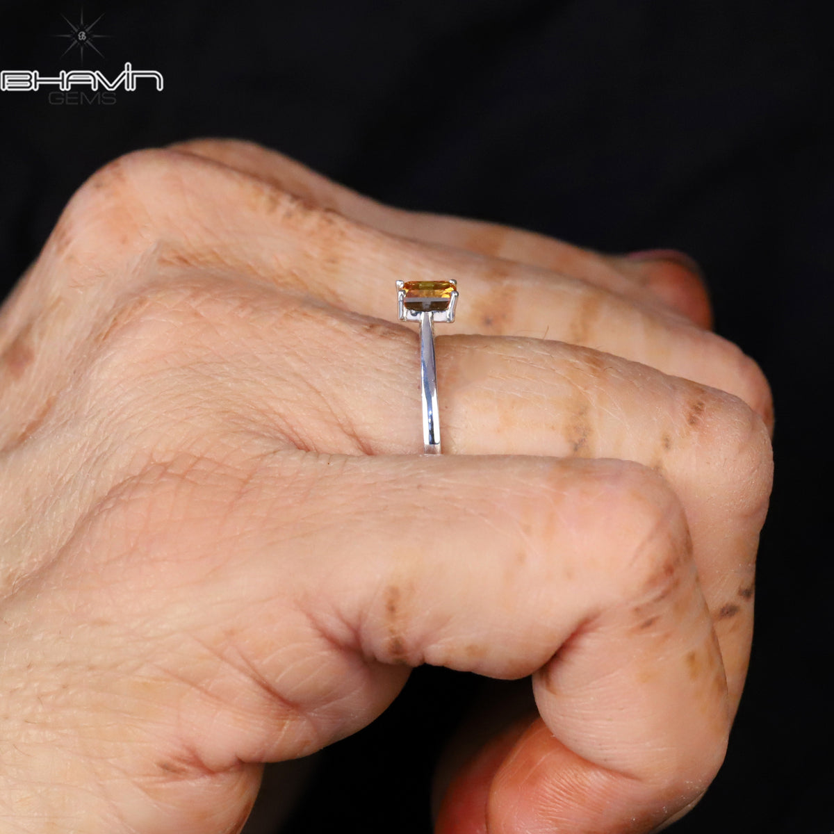Classic Emerald Cut Orange Diamond Solitaire