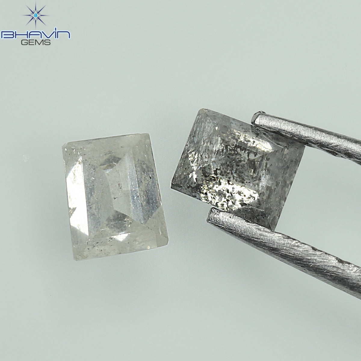 0.33 CT/2 Pcs Natural Square-Baguette Diamond Salt and Pepper Color Clarity I3 (3.57 MM)