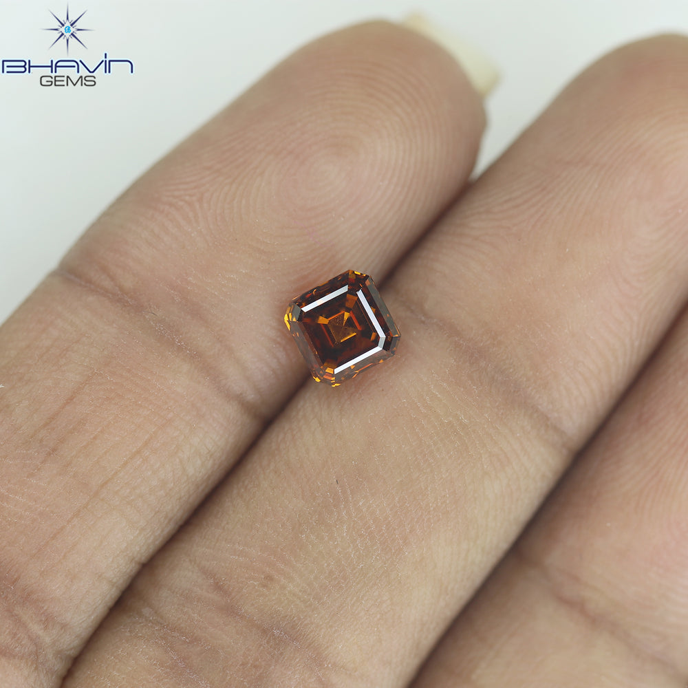 1.02 CT Emerald Diamond Enhanced Brown-Orange Color SI1 Clarity (5.24 MM)