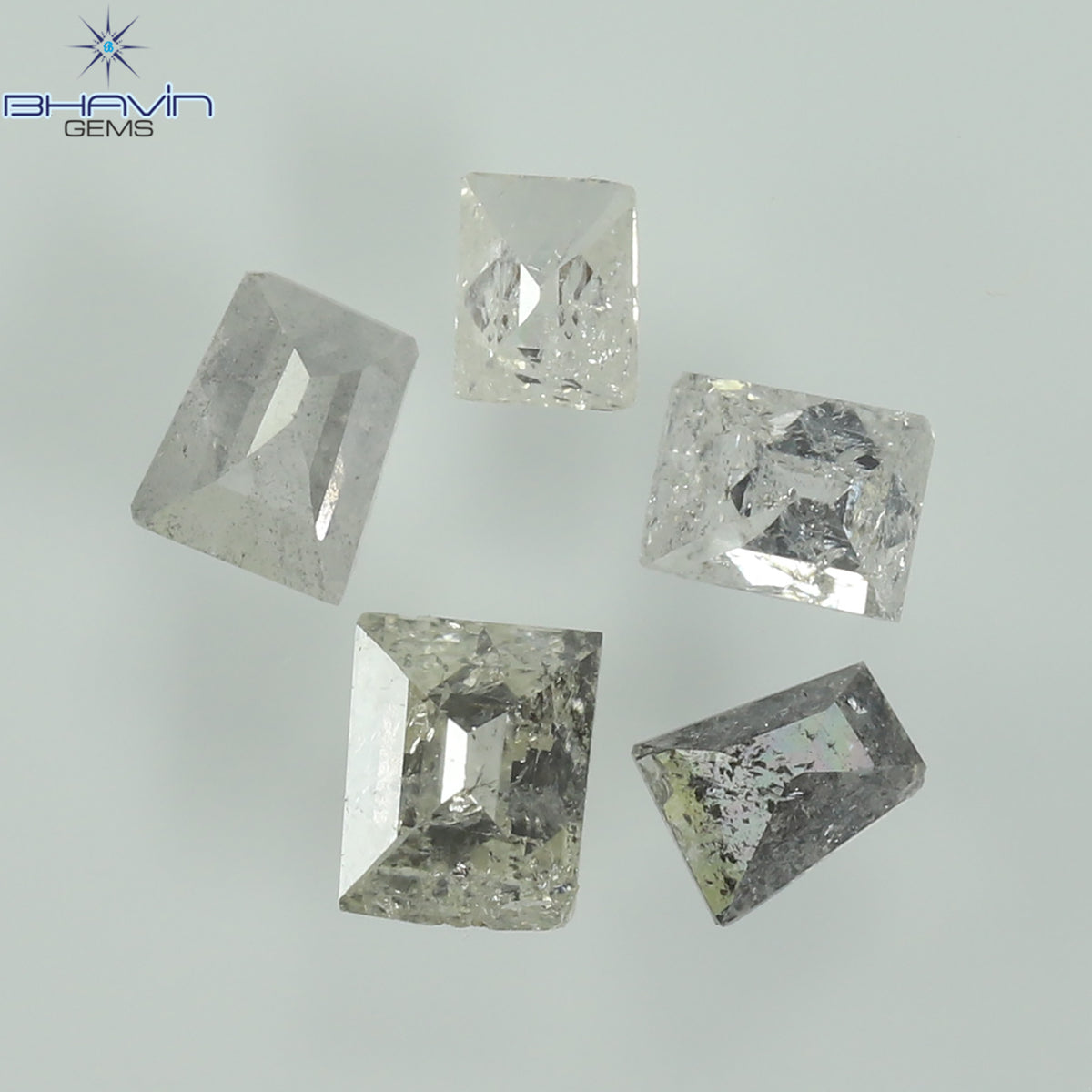 0.40 CT/5 Pcs Natural Square-Baguette Diamond Salt and Pepper Color Clarity I3 (3.21 MM)