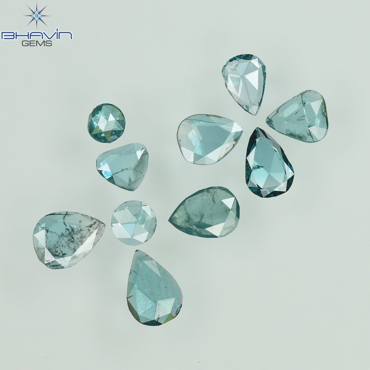 0.55 CT/4 個 スライス形状 天然ダイヤモンド ブルー イエロー カラー I3 クラリティ (5.40 MM)