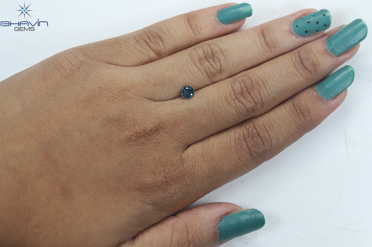 0.42 CT Natural Round Brilliant Cut Diamond Enhanced Blue Color Clarity I3 (4.75 MM)