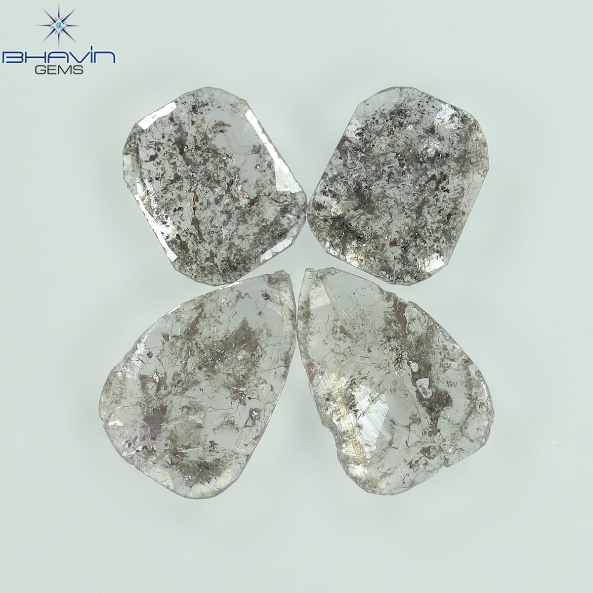 1.19 CT/4 Pcs Natural Uncut Slice Diamond Salt and Pepper Color Clarity I3 (7.69 MM)