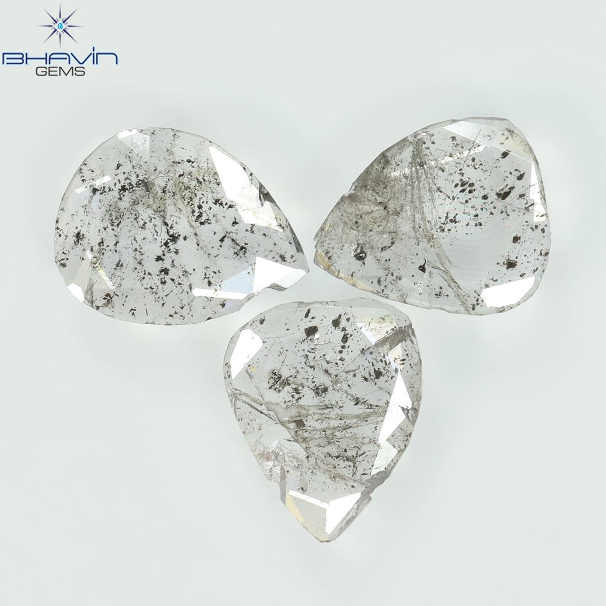 0.70 CT/3 Pcs Natural Pear Slice Diamond Salt and Pepper Color Clarity I3 (6.78 MM)