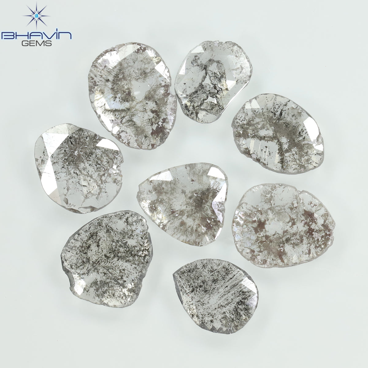 2.53 CT/8 Pcs Natural Slice Diamond Salt and Pepper Color Clarity I3 (7.88 MM)