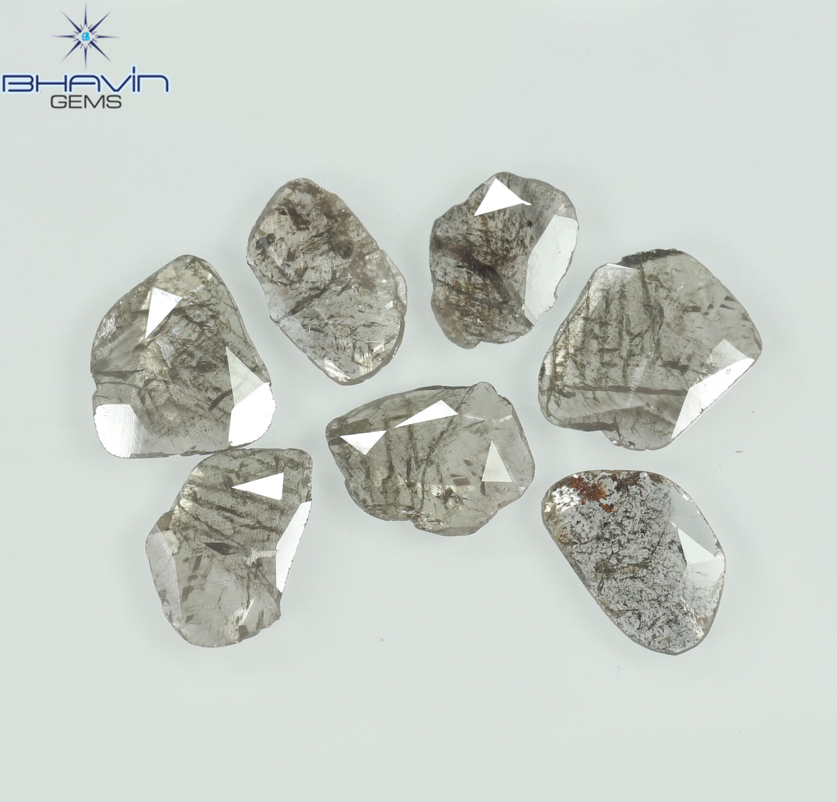 2.51 CT/7 Pcs Natural Slice Diamond Salt and Pepper Color Clarity I3 (8.37 MM)