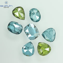 1.67 CT/7 Pcs Slice Shape Natural Diamond Blue Green Color I2 Clarity (5.65 MM)