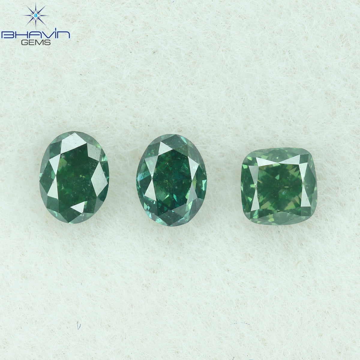 0.39 CT/3 Pcs Natural Mix Shape Diamond Enhanced Bluish Green Color Clarity SI1 (3.33 MM)