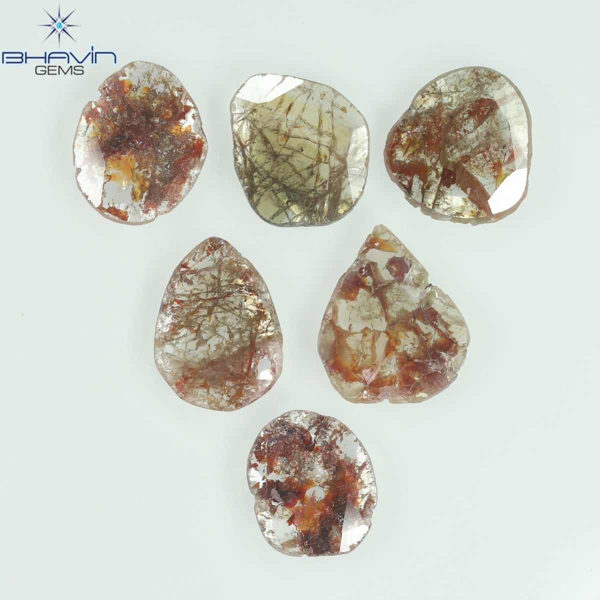 3.57 CT/5 ピース スライス シェイプ ナチュラル ルース ダイヤモンド ブラウン カラー I3 クラリティ (11.59 MM)