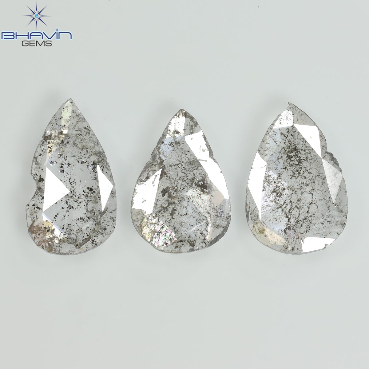 1.32 CT/3 Pcs Natural Pear Slice Diamond Salt and Pepper Color Clarity I3 (9.72 MM)
