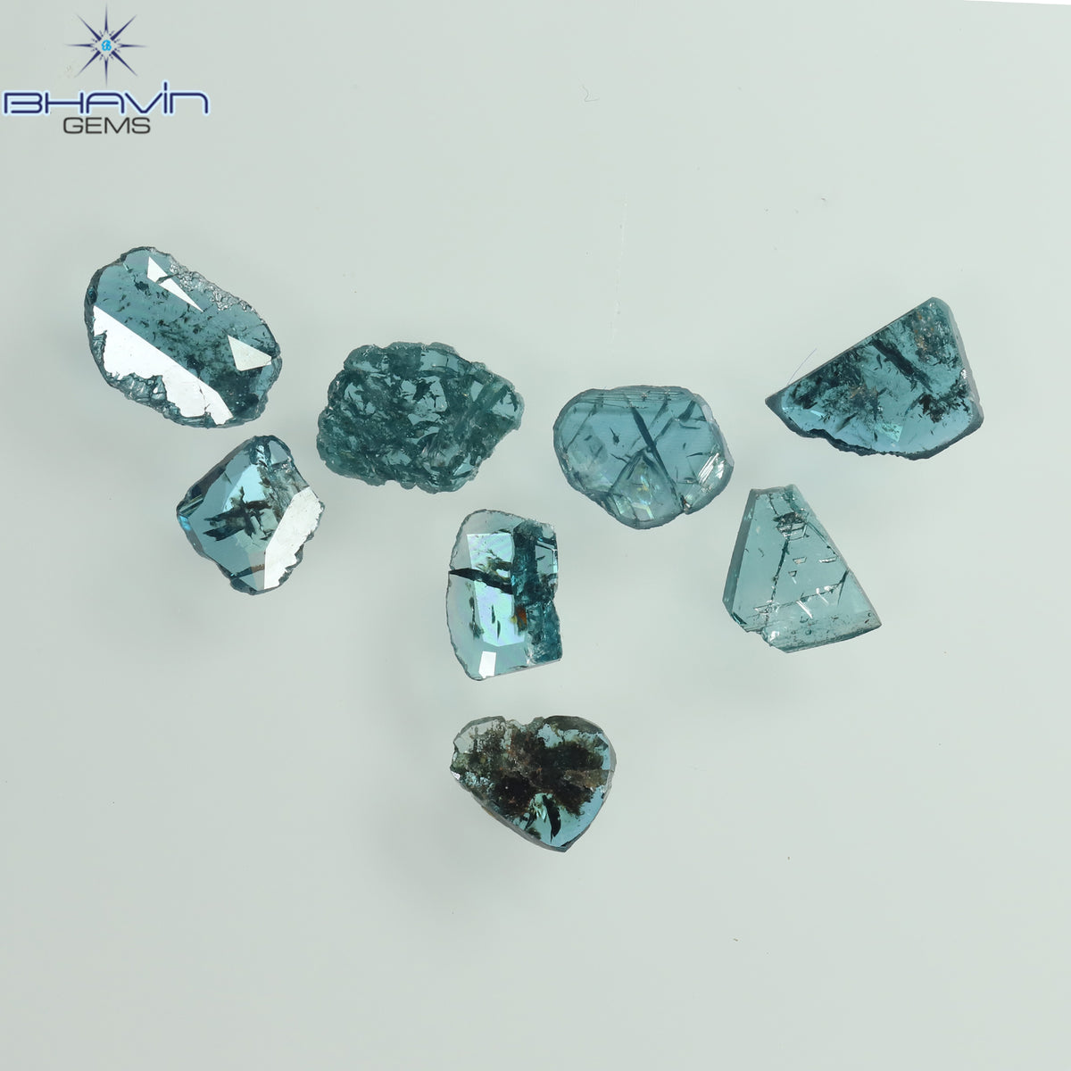 0.55 CT/4 個 スライス形状 天然ダイヤモンド ブルー イエロー カラー I3 クラリティ (5.40 MM)