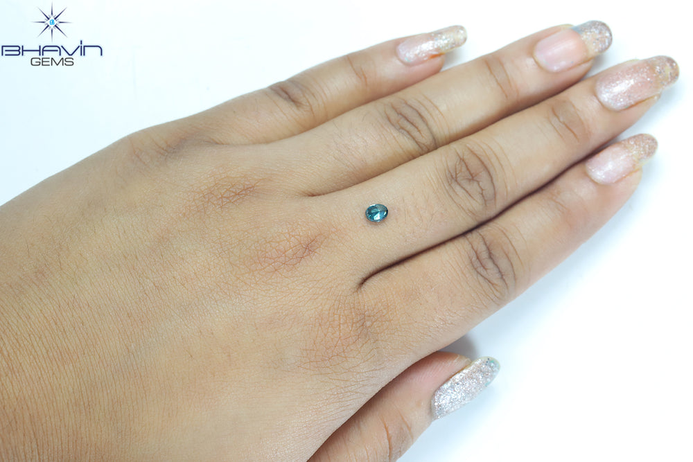 0.38 CT Oval Shape Enhanced Greenish Blue Color Natural Diamond SI2 Clarity (5.03 MM)
