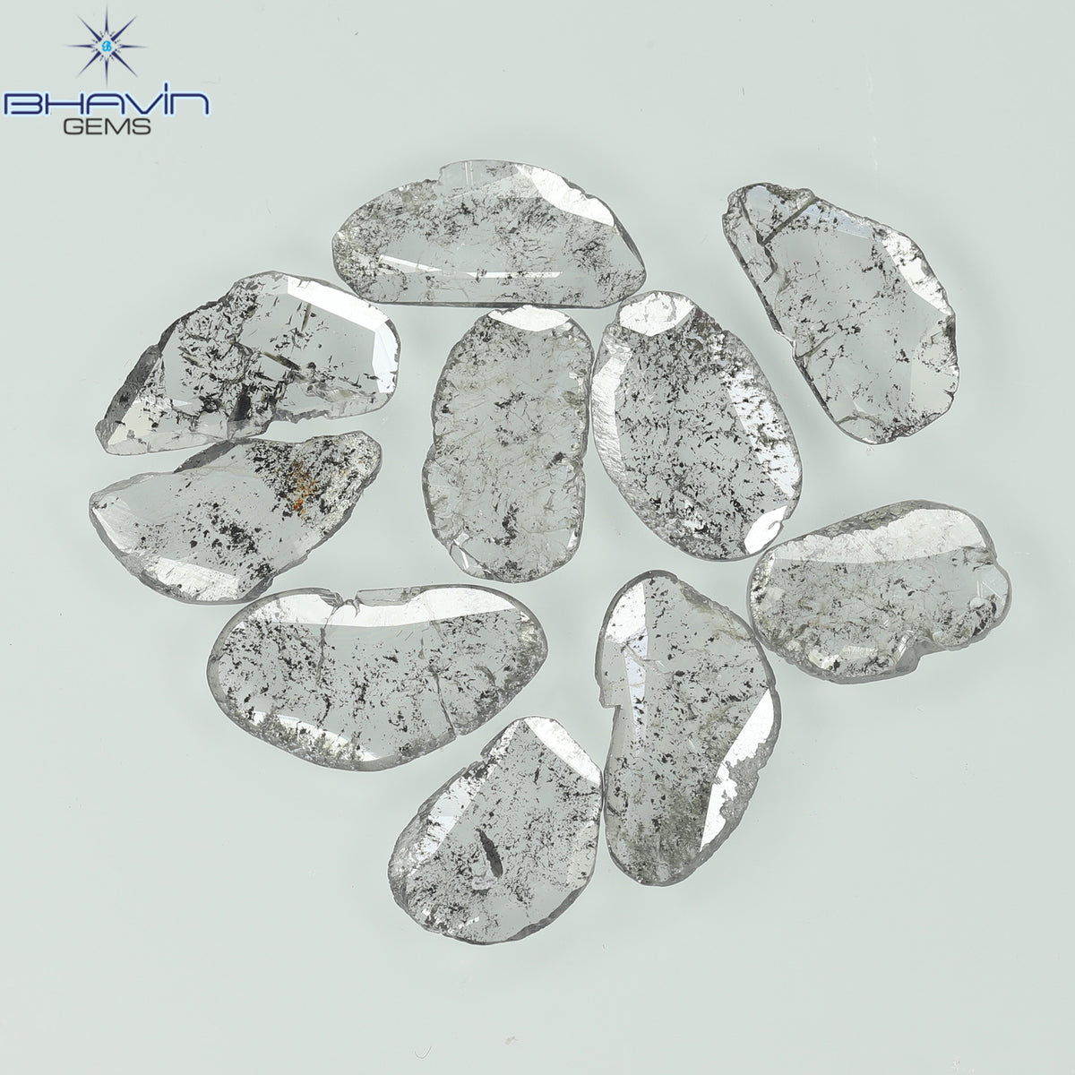 2.13 CT/10 Pcs Natural Slice Diamond Salt and Pepper Color Clarity I3 (8.69 MM)