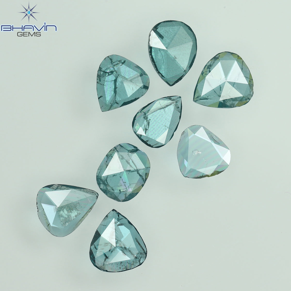 0.55 CT/4 個 スライス形状 天然ダイヤモンド ブルー イエロー カラー I3 クラリティ (5.40 MM)