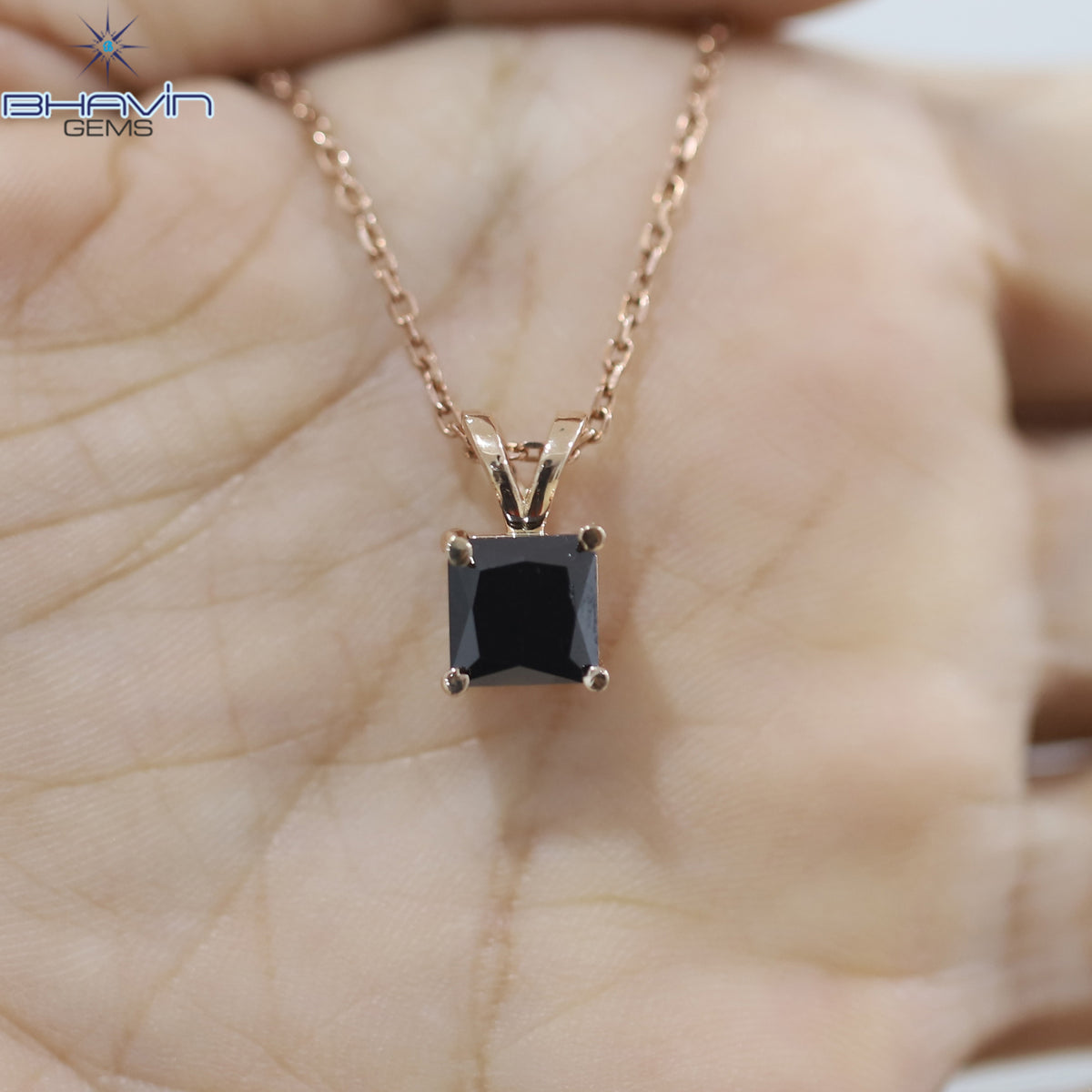 Noir Princess-Cut Black Diamond Pendant & Stud Earrings Set