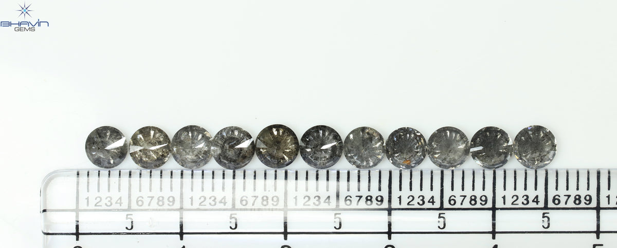 1.00 CT/6 個 ラウンド シェイプ ナチュラル ルース ダイヤモンド ソルト アンド ペッパー カラー I3 クラリティ (3.52 MM)