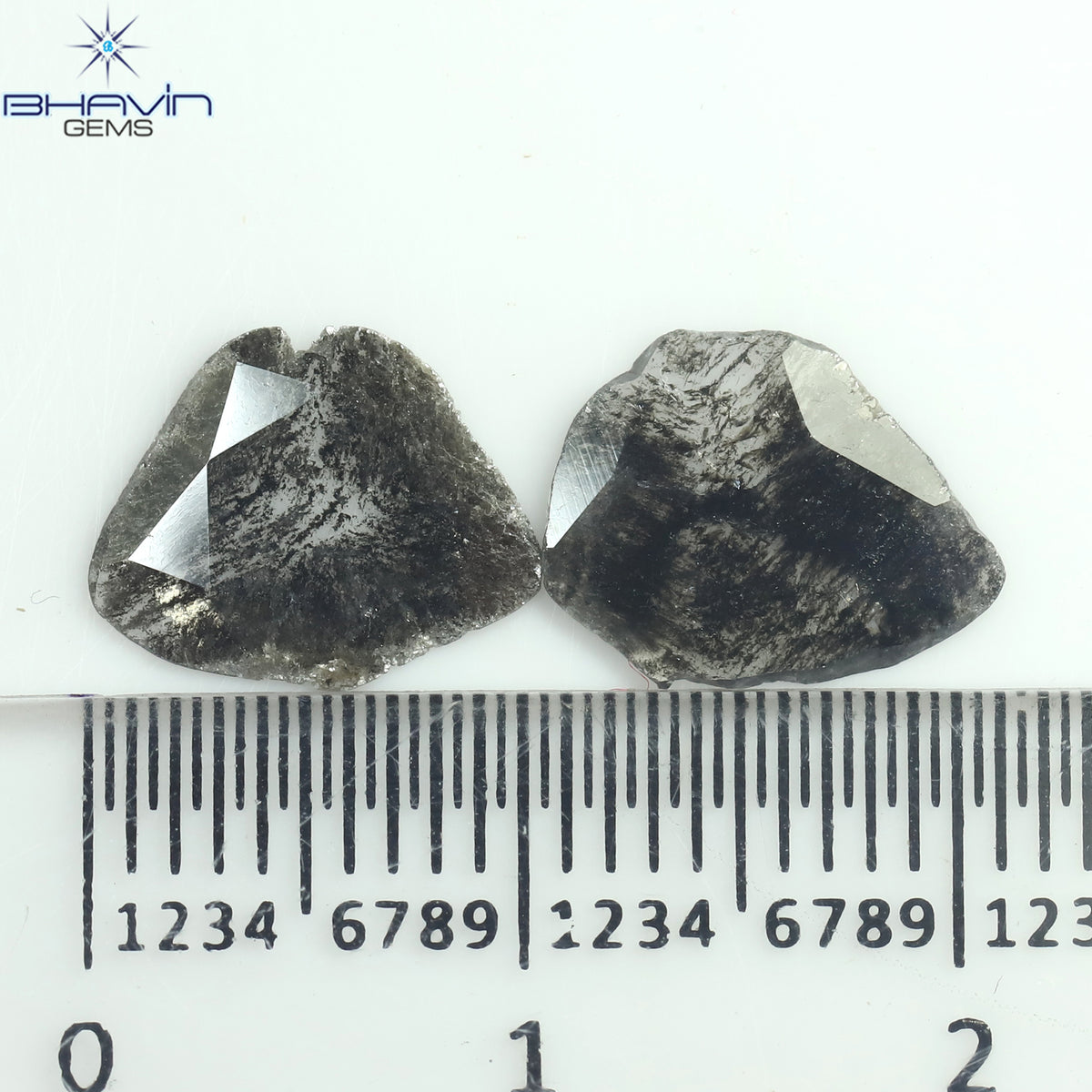 1.37 CT/2 Pcs Natural Slice Diamond Salt and Pepper Color Clarity I3 (12.93 MM)