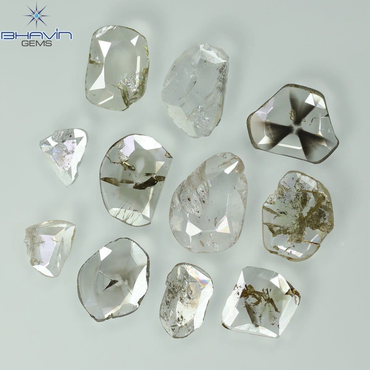 0.97 CT/7 ピース ローズカット ポルキ シェイプ ナチュラル ダイヤモンド ファンシー カラー I1 クラリティ (6.01 MM)
