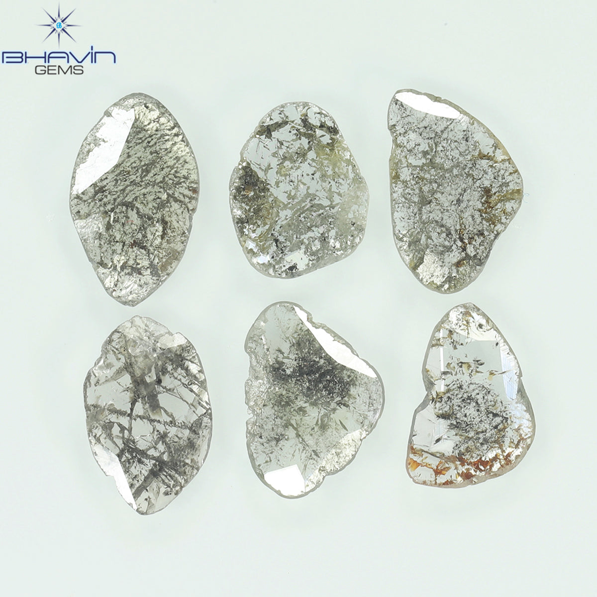 2.68 CT/6 Pcs Natural Slice Diamond Salt and Pepper Color Clarity I3 (10.12 MM)