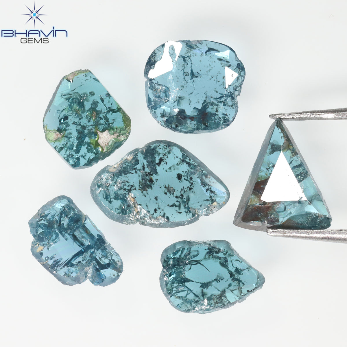 1.57 CT/6 Pcs Natural Uncut Diamond Enhanced Blue Color Clarity I3 (6.18 MM)