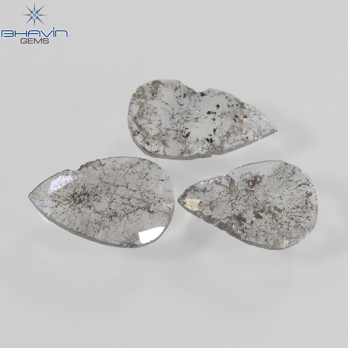 1.32 CT/3 Pcs Natural Pear Slice Diamond Salt and Pepper Color Clarity I3 (9.72 MM)